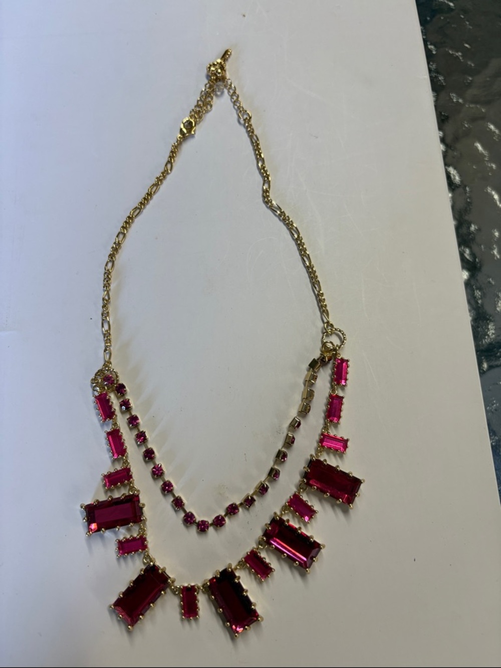 Betsey Johnson Gold-Tone Hot Pink Crystal Bib Necklace